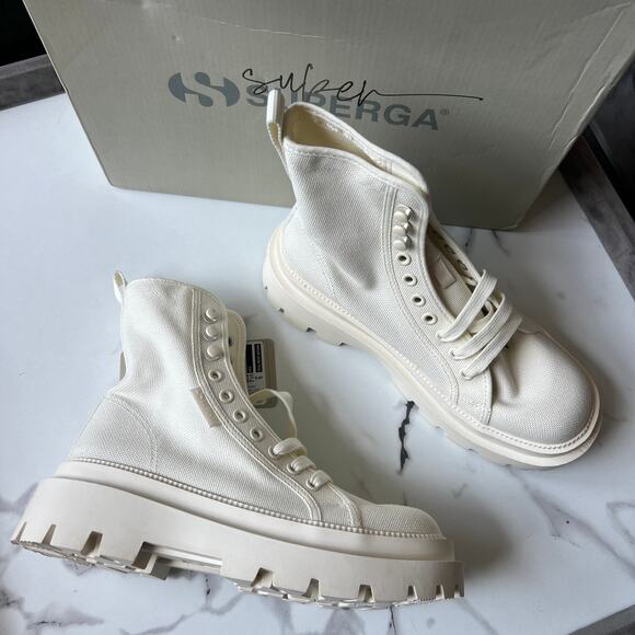 NEW Superga Alpina Apex High Boots in Total Beige Natural Size 38 - Picture 1 of 6